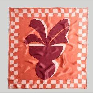 Madewell x Kate Roebuck Silk Bandana Peach Printed Scarf 33" Square Checkered